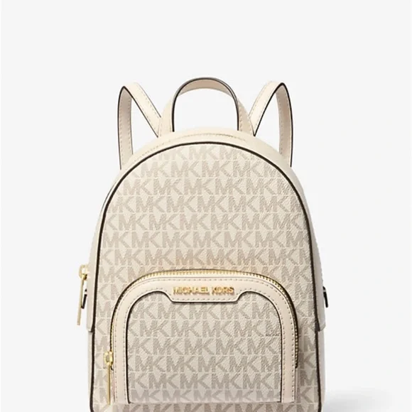 Michael Kors Beige Monogram Backpack Michael Kors Beige & Tan Monogram Canvas Backpack  main image 4